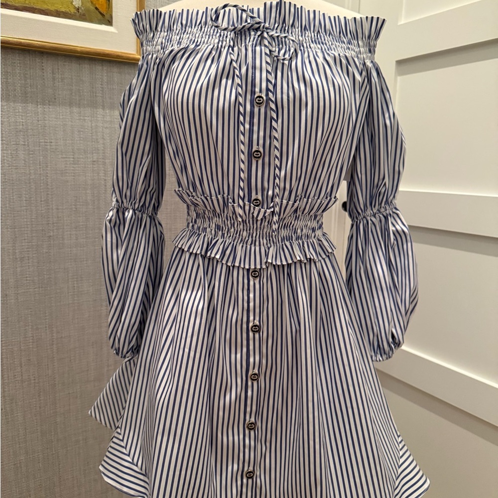 Caroline Constas Blue and White Striped Mini Dress